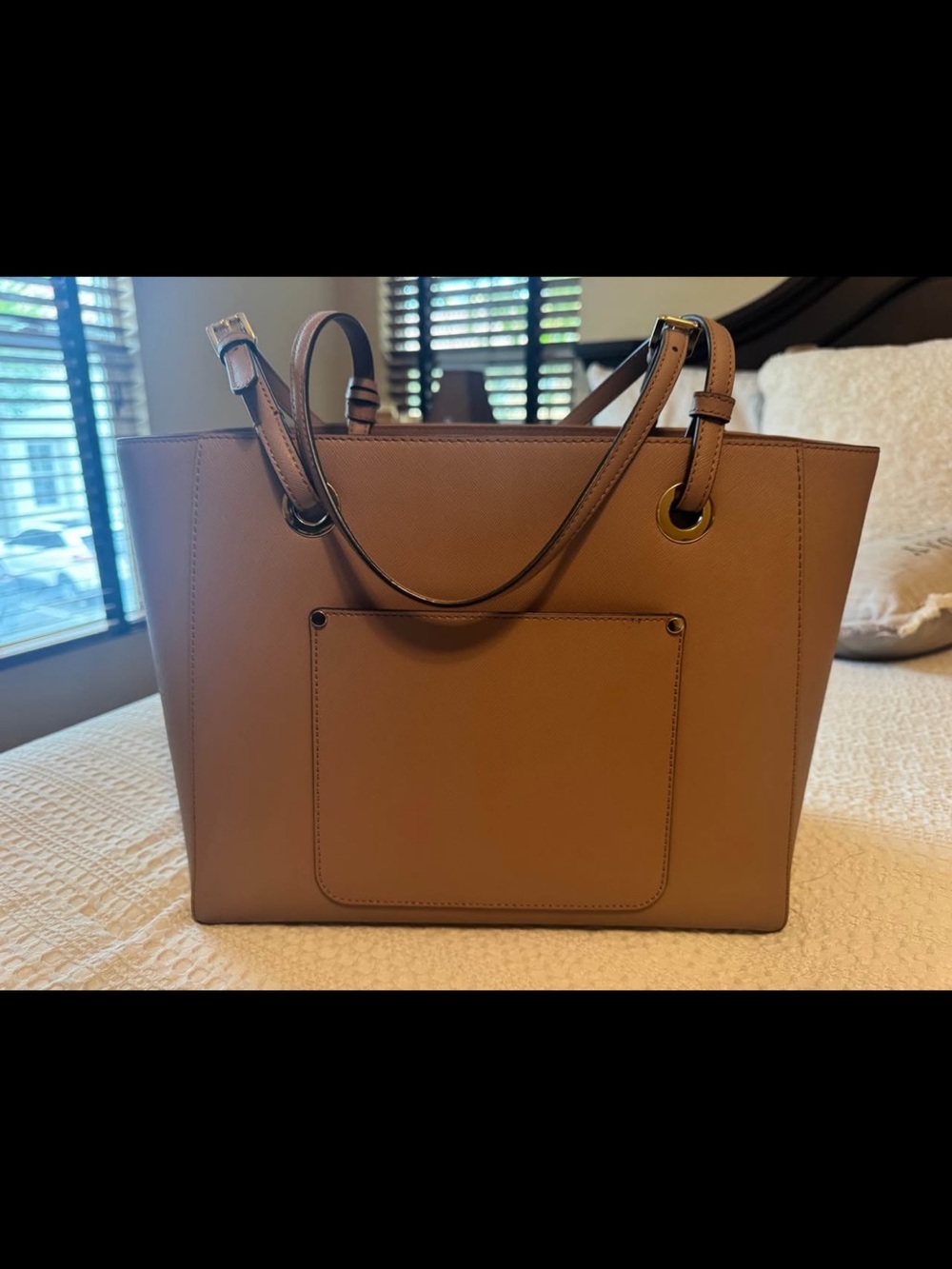 Michael Kors Taupe Leather Tote with Gold Accents - Picture 2 of 3